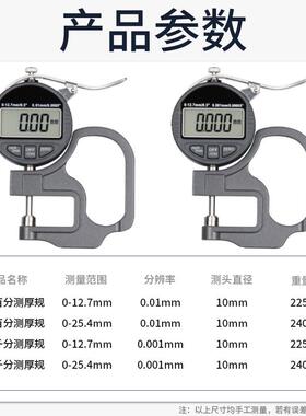 EMUELE禾HDRR木数显百千分测厚规薄膜纸张皮革厚管量度测试仪器工