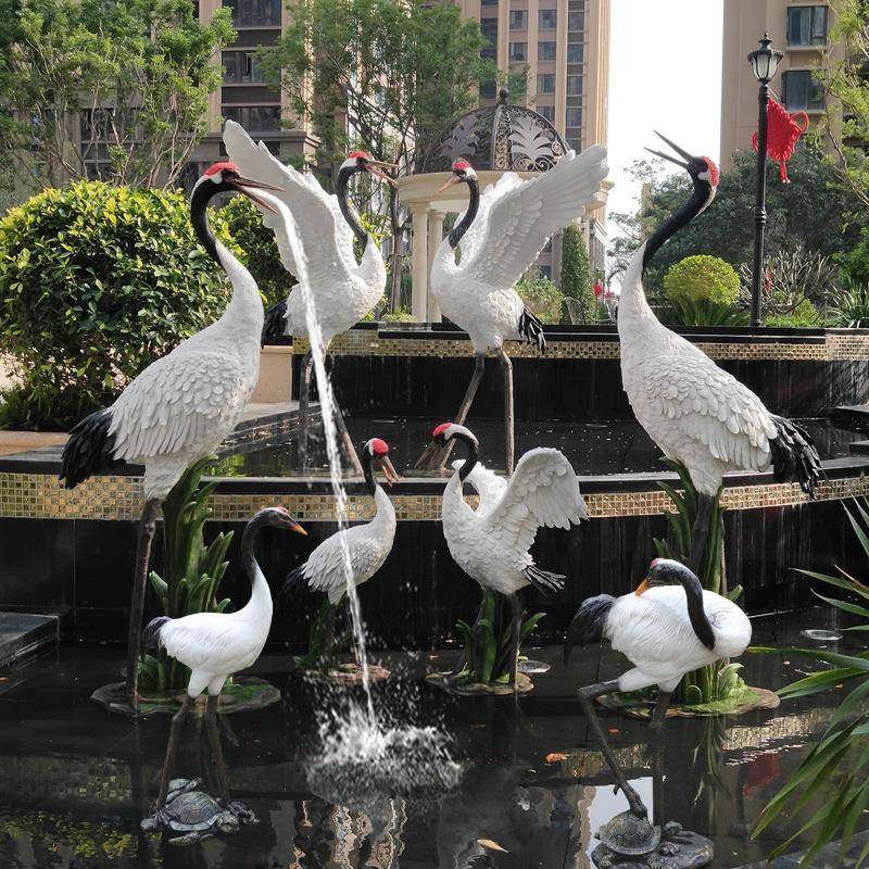 仿塑真WRM大丹顶鹤鹤摆件外白雕喷水动物落地仙鹤模型户假山庭院