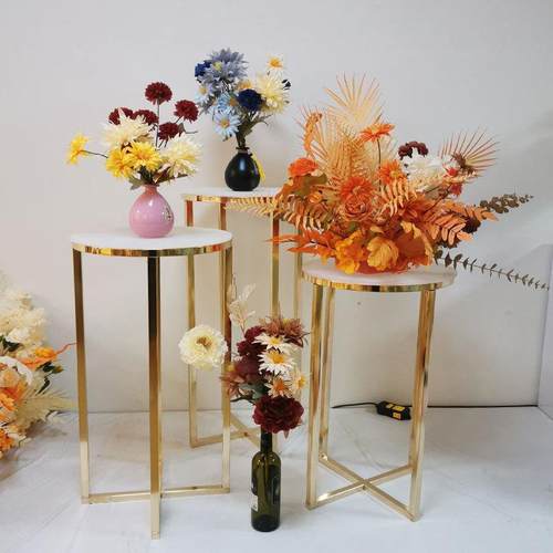 道金色铁艺甜台品酒店装饰花具架宴会庆JYD厅美陈摆件路引婚布置