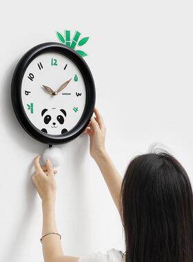 ozoom孔屋TYOS770w2准免打熊猫挂钟205新款客厅家用钟表挂墙个性