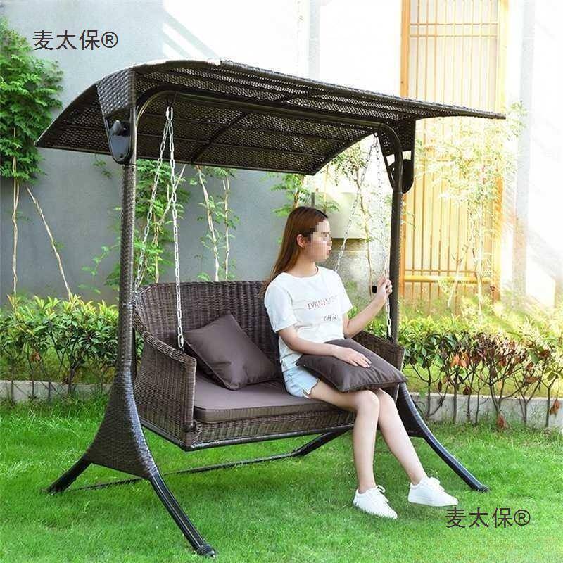 户庭426三外秋千仿藤摇吊椅双人人位院成人椅别墅花园铁艺休闲麦