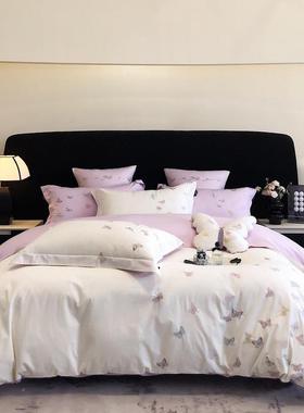 轻奢10支棉刺23313绣四件套纯全棉套斜纹双人1.8米床单被0套四季