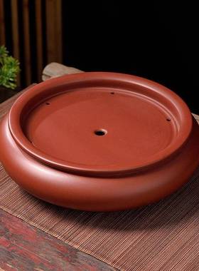 纯手工台大干师手拉朱泥茶紫泥家盘用F77MSMT7圆形紫砂茶船储水泡