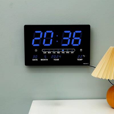 新电E款LD数码子钟家墙用英HB3320-3文万年历挂钟表大屏静音挂壁