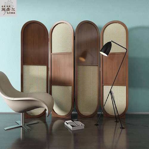 cs藤编屏风隔断客厅卧室家用入户进门遮挡玄关新中式办公室实木折