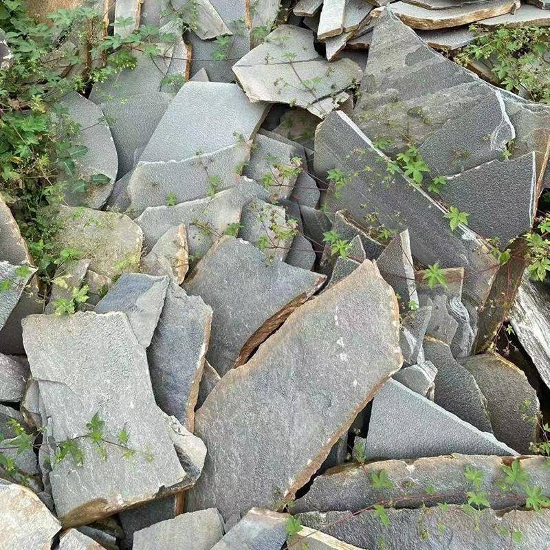 河北青色石板铺路乱板天然页岩碎拼石板岩文化石外墙毛石片石
