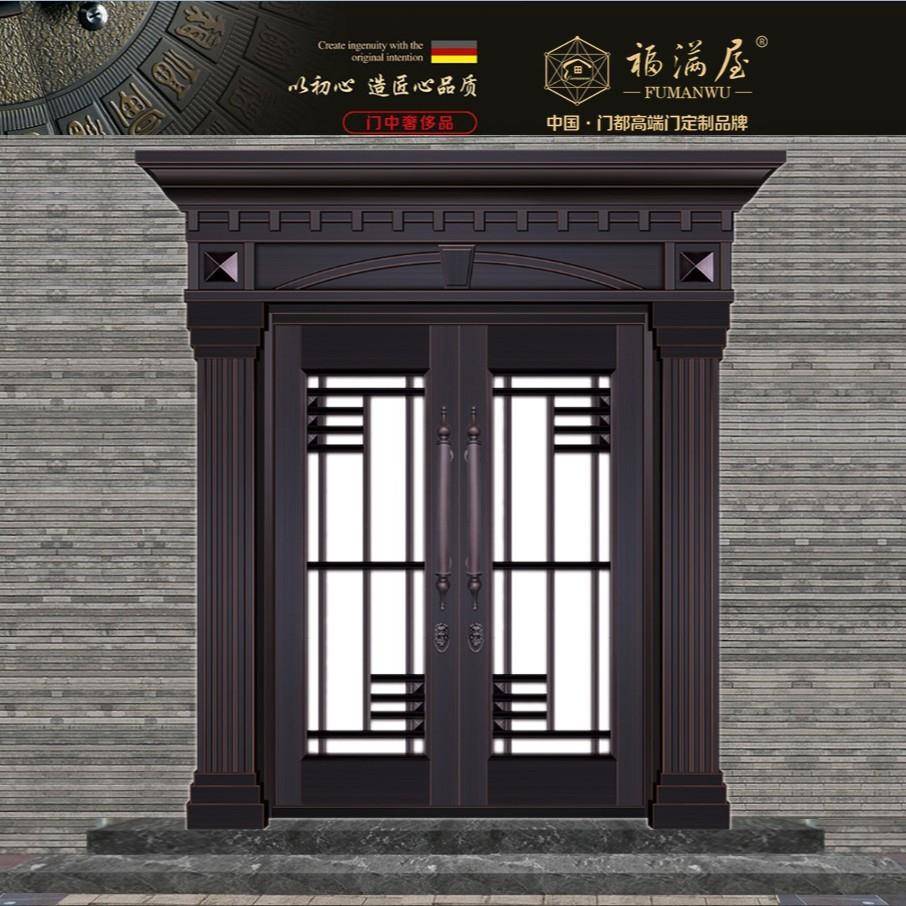 铜门别墅大门锌合金玻璃门入户采光门锌合金仿铜门家用乡村户外门