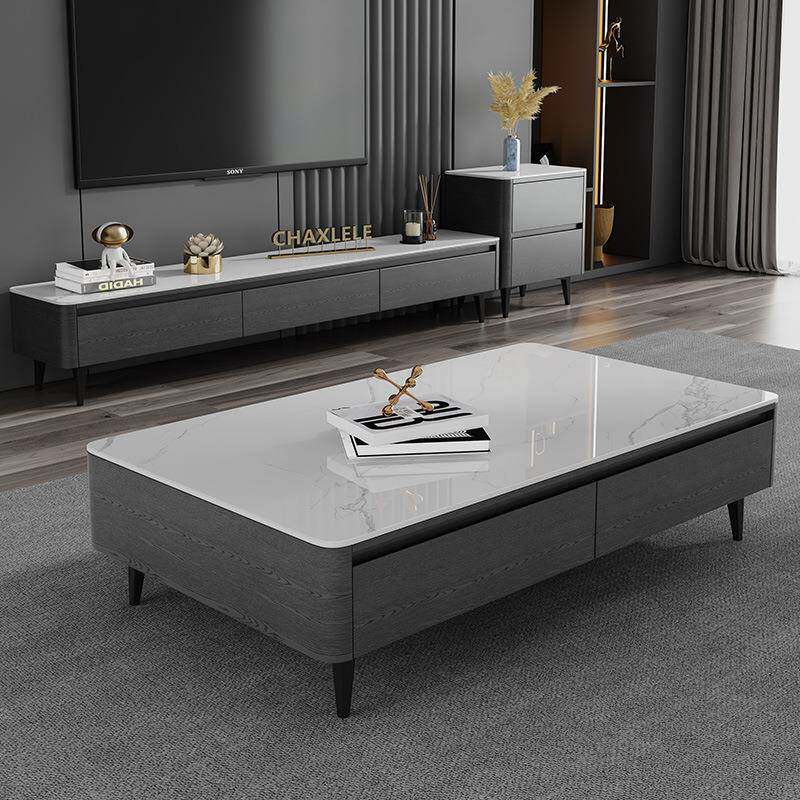 岩板茶几客厅家用轻奢现代2024新款小户型极简高脚茶几电视柜组合