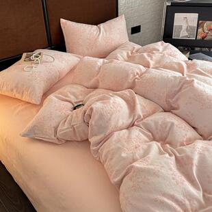 a类母婴高端四件套全棉三层纱提花春夏纯色床上用品4件套纯棉1.8m