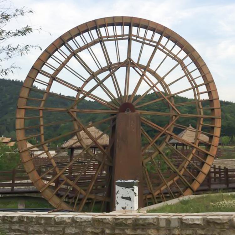户外防腐木复古景观水车假山园林大型手工制作美陈装饰摆件成品