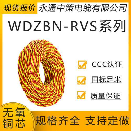 永通中策WDZBN-RYJS双绞线1/1.5/2.5/4纯铜2芯电源线阻燃耐火线