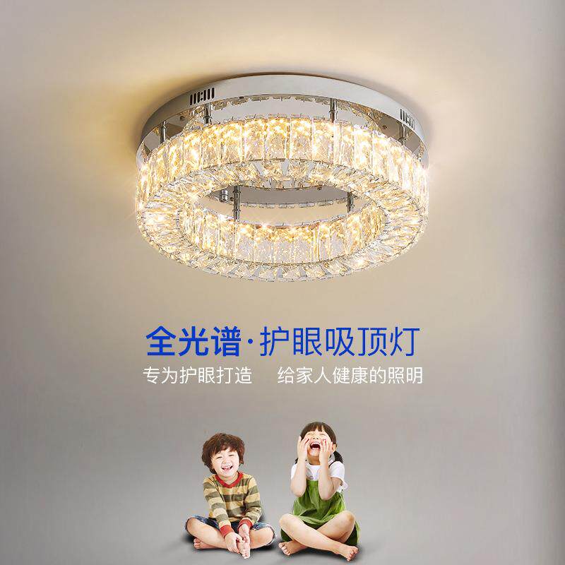轻奢k9水晶圆形吸顶过道灯具单双层水晶玄关入户灯现代简走廊灯