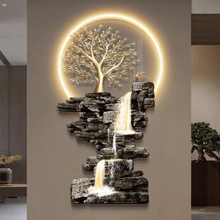 发财树入户玄关装饰画新中式走廊过道挂画流水生财寓意高档壁饰灯