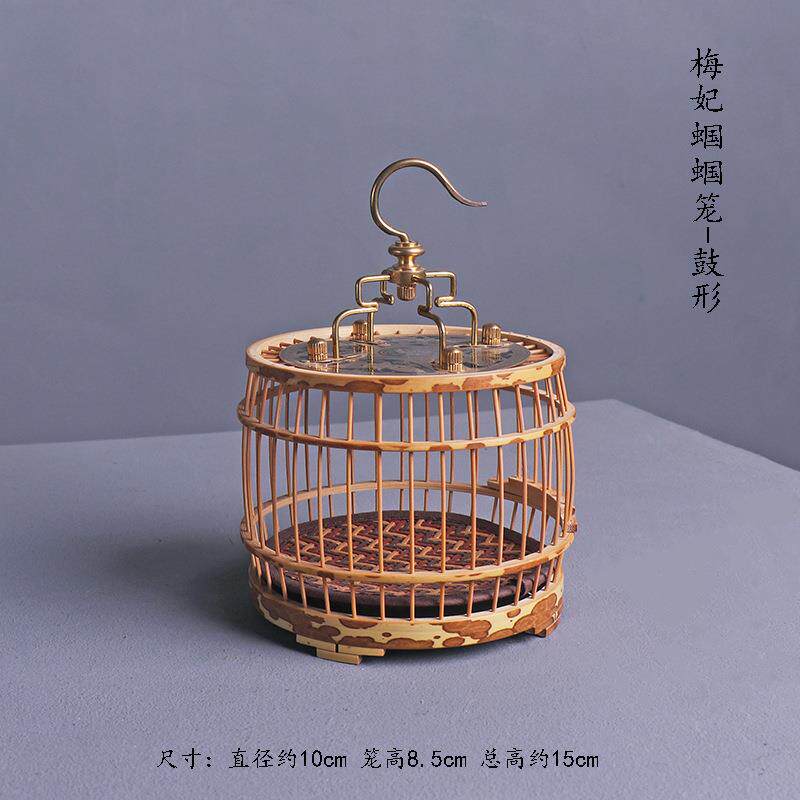 梅妃竹蝈蝈笼鼓形虫器文玩精品虫具竹制品笼子竹工艺品手工制作