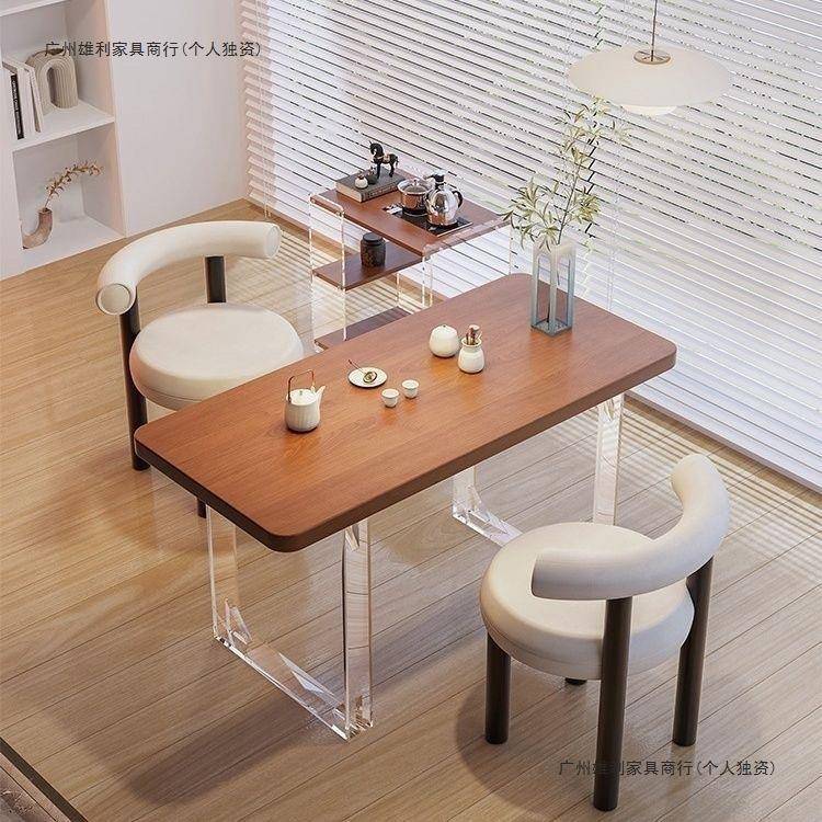 阳台茶桌组合悬浮亚克力茶几小户型实木日式家用茶台现代简约原木