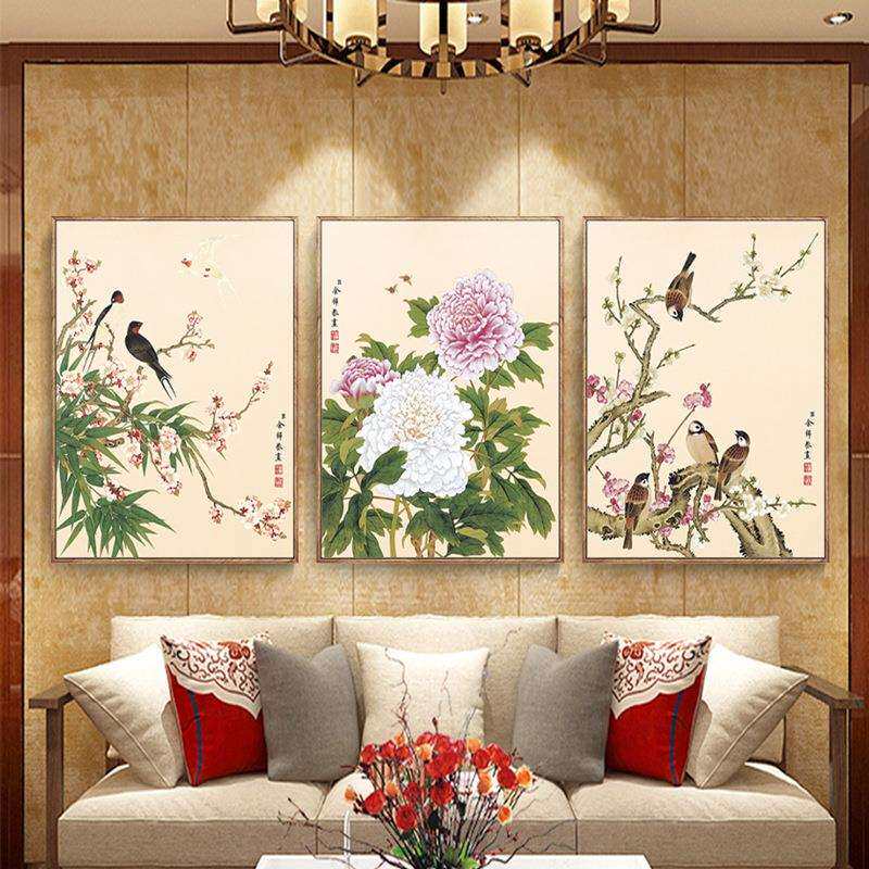 余稚花鸟图中式装饰画客厅壁画新中式古典玄关挂画工笔画花鸟画册