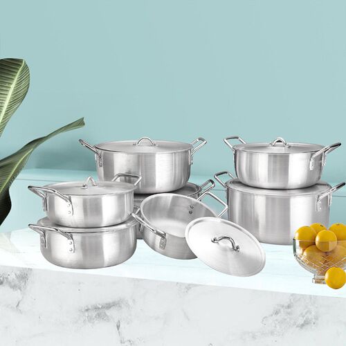 现货7件套砂光铝锅非洲厂家直供销售铝制砂光锅pot