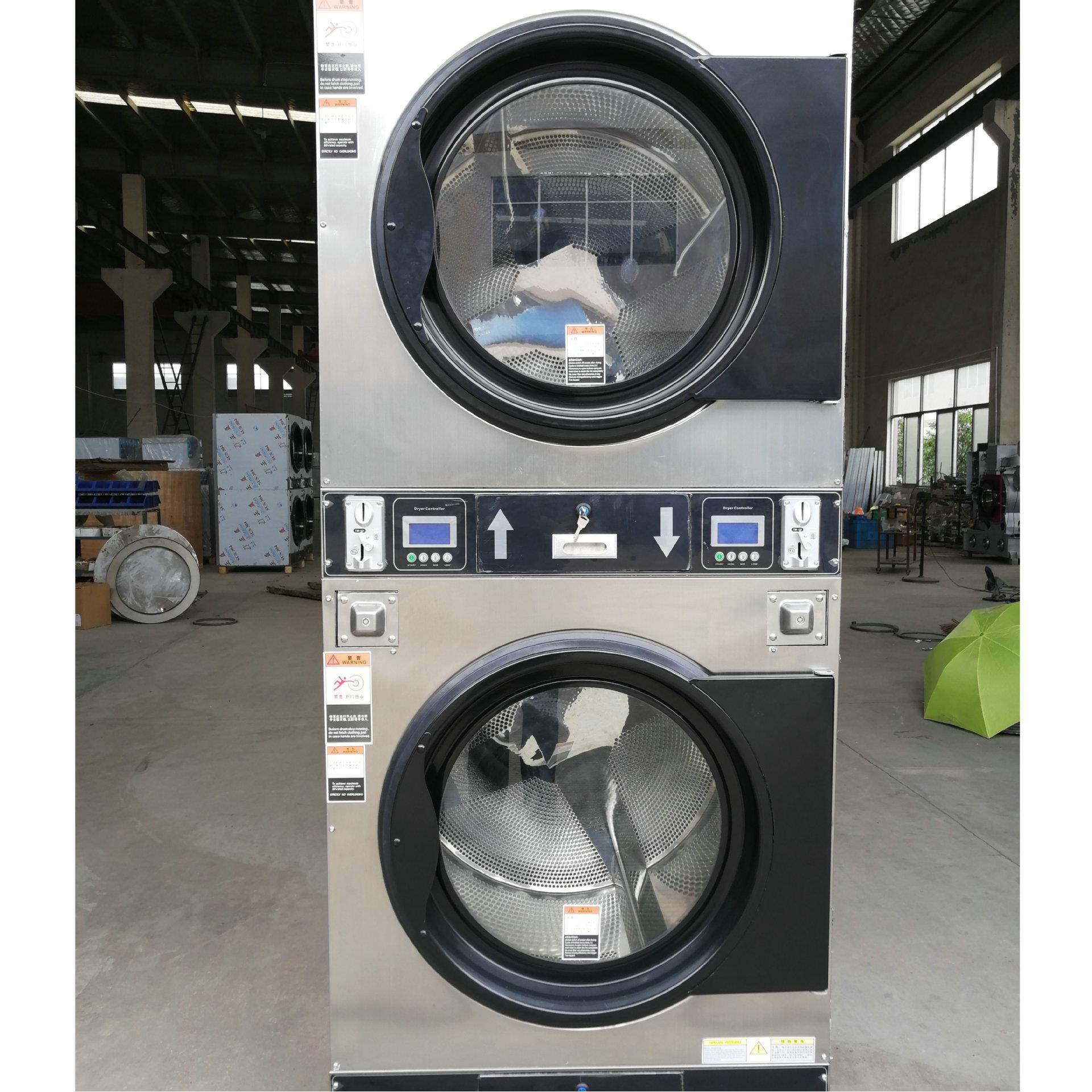 出口投币式双层烘干机15kg商用大型烘干堆叠式洗衣店双层烘干机