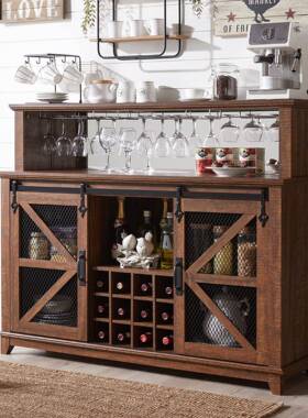 美式谷餐边墙柜靠橱柜现代YVX柜简约置物柜带铁网仓门储物落地架