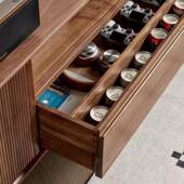 黑胡木色电视柜茶桃几组复古实木HYV地柜客收厅纳柜合家用原木柜