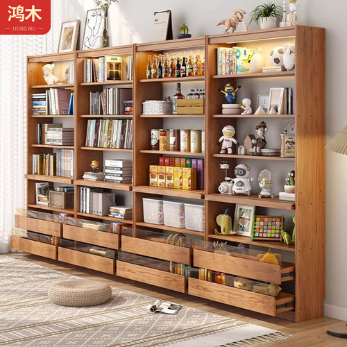 中古实木书柜 玻璃门展示柜家用原木风自由组合书架樱桃木收纳柜