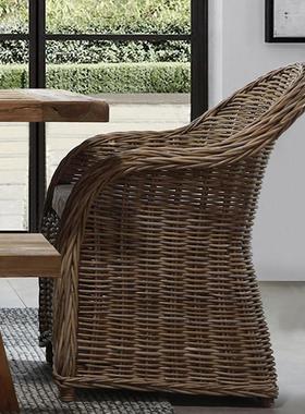 印天尼然藤椅真靠藤背台椅阳UKJ休闲椅复古藤编餐椅扶手椅单椅沙