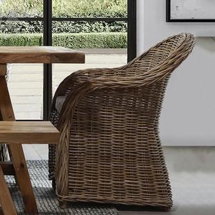 印天尼然藤椅真靠藤背台椅阳UKJ休闲椅复古藤编餐椅扶手椅单椅沙