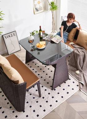 户外阳CCX台闲桌椅藤椅三件套合室阳外光房卡座创意组简约休庭院