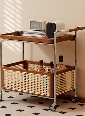 可移动木边小几约收纳中古推车客厅沙发储物置物架藤LWH实编简餐