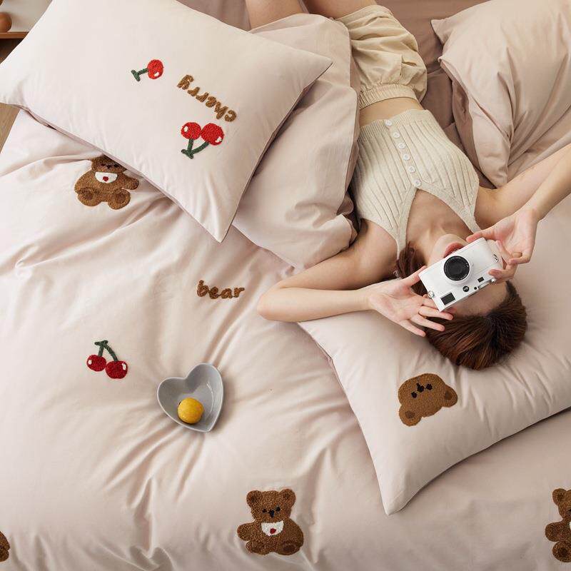 棉可爱毛巾绣100S全磨毛四件套纯棉加厚秋被套603单儿床童冬床上