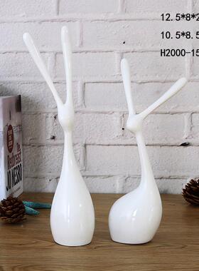 现代5简WGT约树脂幸福兔居摆件玄关厅电客视柜装家饰工艺品12