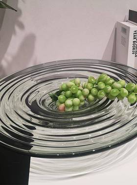 现样代厅简约水波纹玻果盘板间客茶几餐璃桌VRU面创意托盘轻奢装