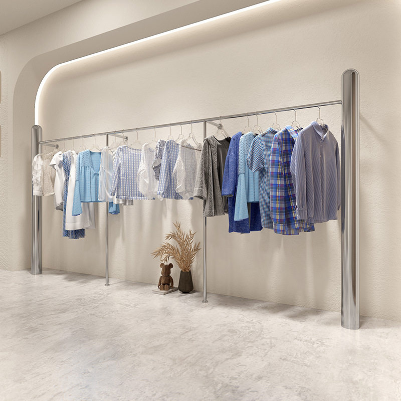 服装店不锈钢上墙落地展示架批发