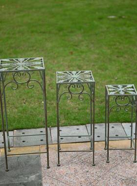 美式铁园艺套三高脚方台形花凳户外花庭院CYY植物栽阳花架三件盆