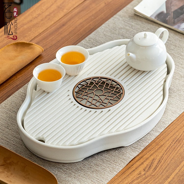 简约格调中式茶盘陶瓷干泡盘储水盘蓄水盘排水接水管家用便捷茶台