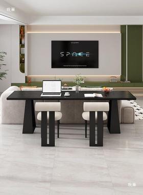 家用实木书QNB桌厅式简客约横厅沙电发后长条桌双人学习桌黑色意