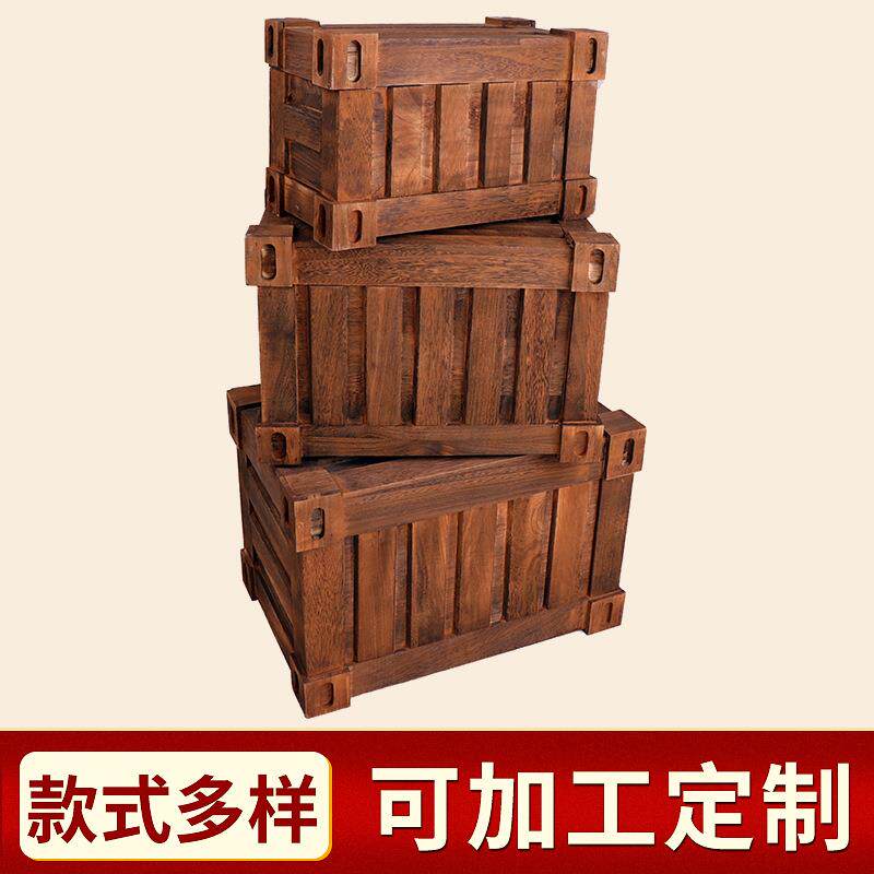 质礼实木箱子婚摄影道具做旧复0古储物箱物收纳箱杂格木木框箱工