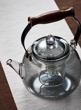 提梁壶壶蒸煮一体家用大容蒸煮茶壶烟色木灰把玻璃煮茶星94251量