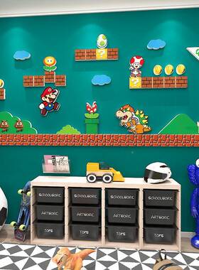 ?儿房童房间布置床孩头装饰男卧室小间改QWT造立体墙马面里奥墙贴