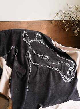 轻奢老钱风发双面绒沙毯子盖毯冬毛季加厚保暖办公MWQ室睡毯午披