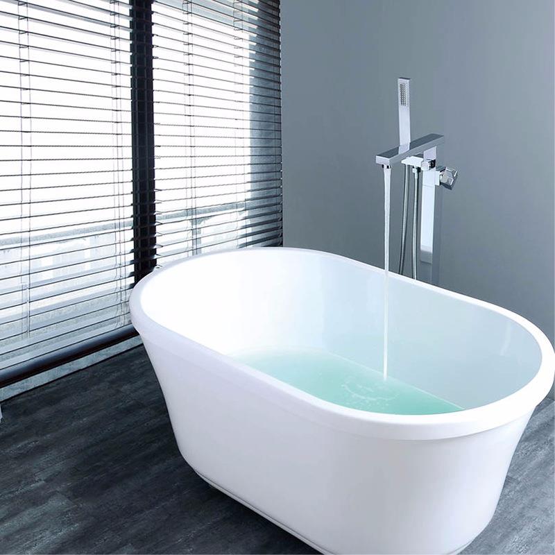 酒店IZB全式铜落地浴缸龙头单柱单把混浴水冷坐地缸龙热头厂家直