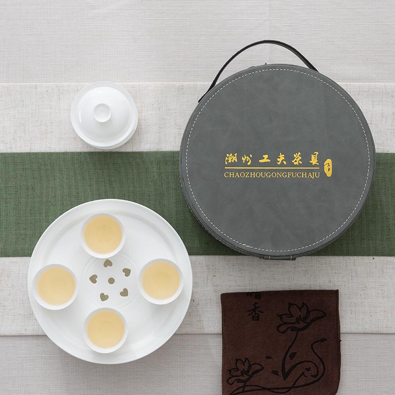薄胎骨瓷茶具3盖碗配8茶盘寸户行外旅便携冲寸茶365器潮汕工夫茶