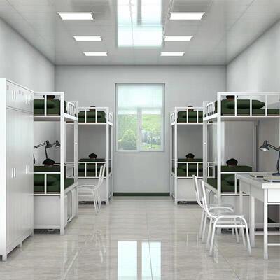 YHY-MYC014制式营具加厚钢制双层床内带务柜上铺床下物锁储柜学习