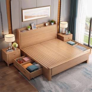 实木床榉木床1..8米现819简约带夜灯1双人床15米代.2/1.35m小户型