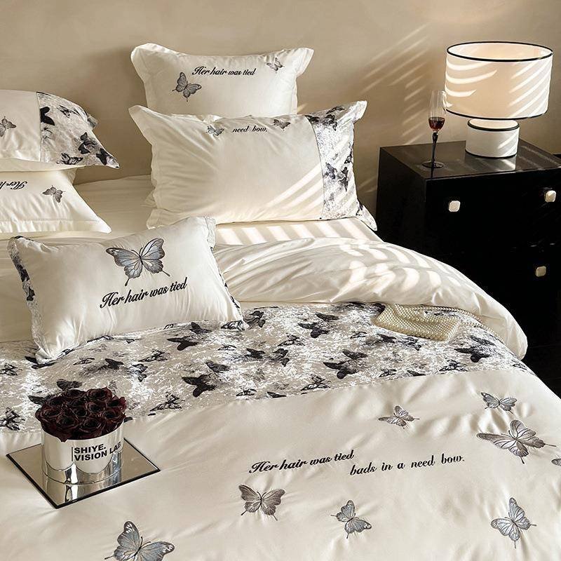 法式轻奢风A类用180床支棉纯棉四件套拼接刺绣全被套单床笠tB88d2