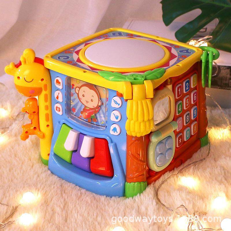 谷雨六面体儿童早教灯光音乐拍拍鼓0-1岁宝宝手拍鼓玩具6个月3839