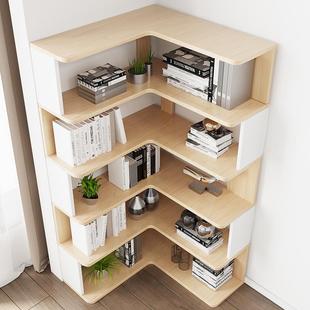 实木转角书柜拐角柜墙角柜学生家用L型靠墙收纳柜书架落地置物架