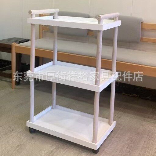 木制小推车多层置物架客厅沙发边几可移动茶几奶油轻奢带轮收纳架
