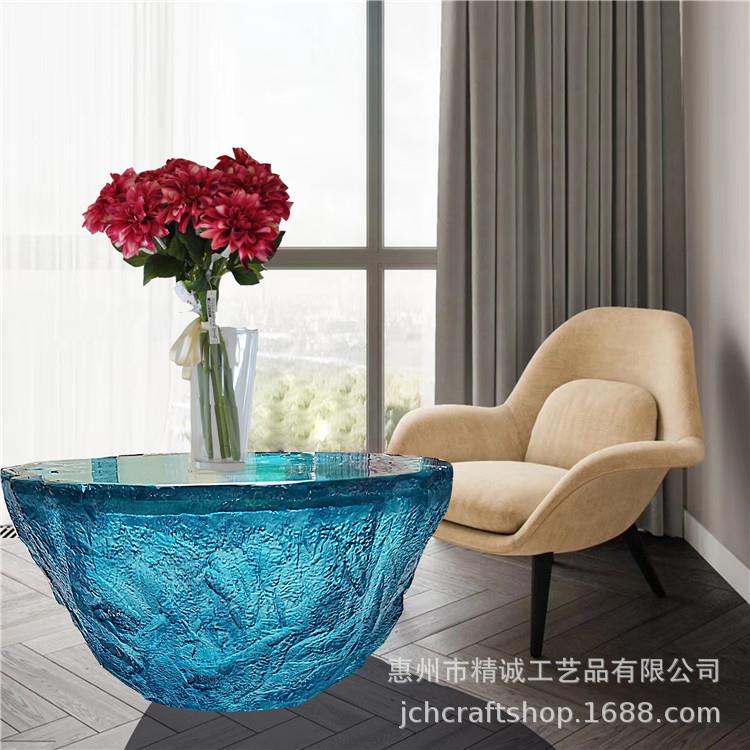 现代客厅蓝色海洋树脂茶几桌子透明圆形装饰品落地雕塑家具大摆件