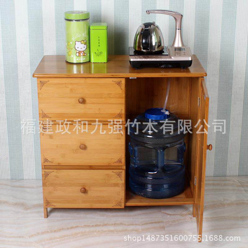 九强餐边储物柜微波炉柜楠竹厨房茶水碗柜三抽单门储物柜